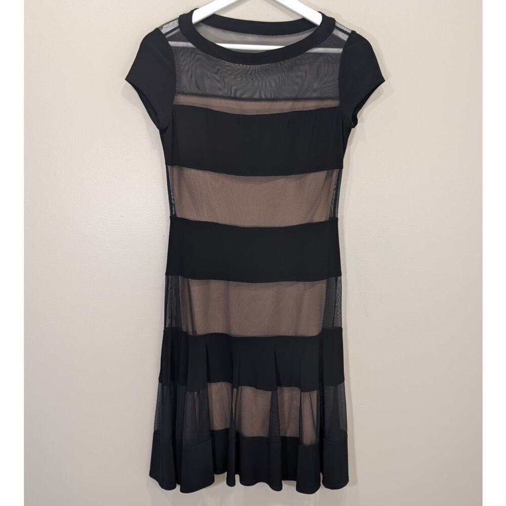 Joseph Ribkoff Dress Black Illusion Cocktail Wedding Guest Fit & Flare - Size 6